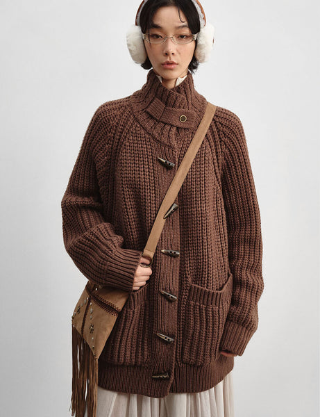 Brown Horn-Hook Chunky Cardigan