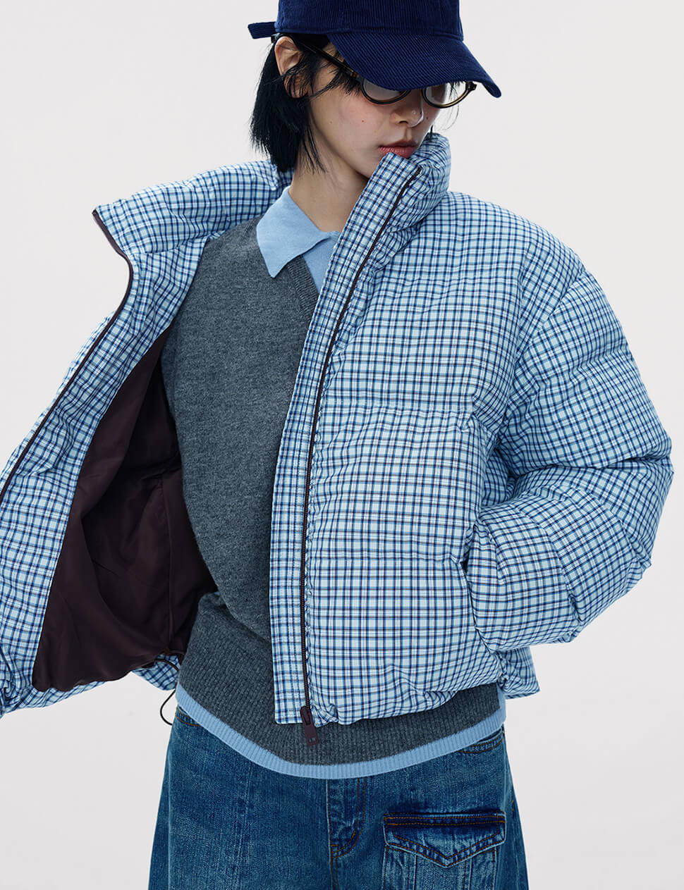 Blue Plaid Puffy Jacket-PREORDER