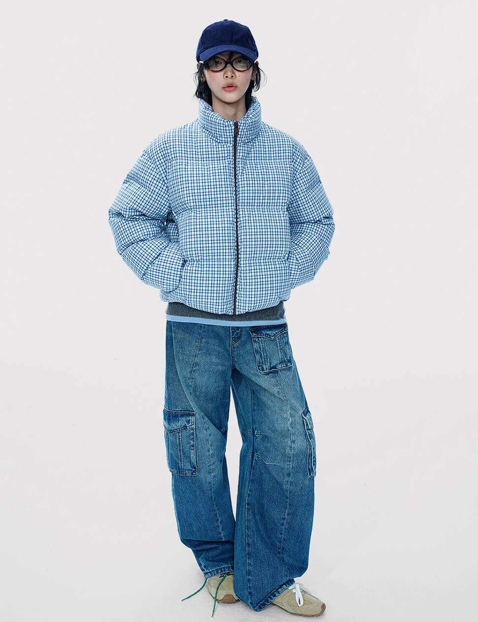 Blue Plaid Puffy Jacket-PREORDER