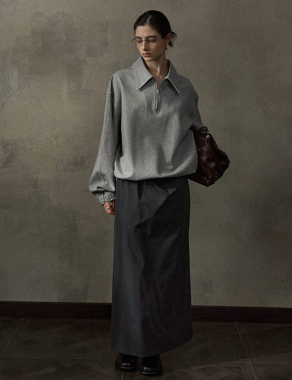 Grey Zip Collar Sweatshirt