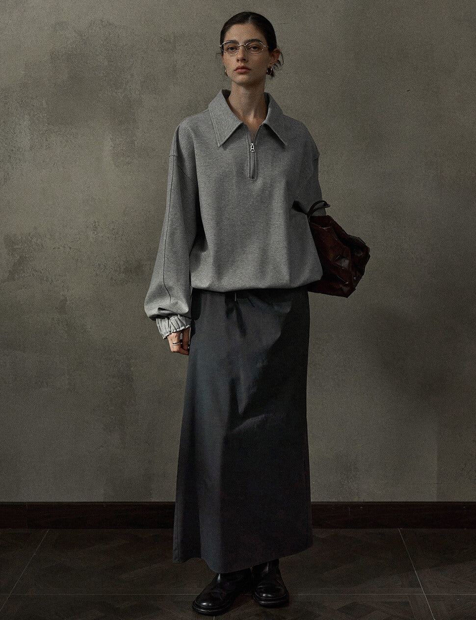 Grey Zip Collar Sweatshirt