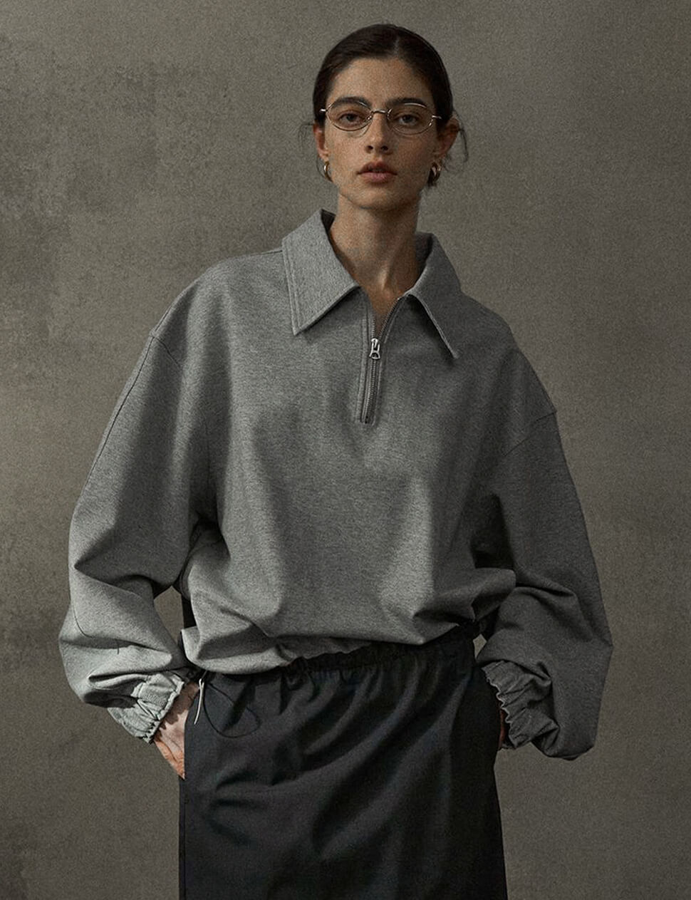 Grey Zip Collar Sweatshirt