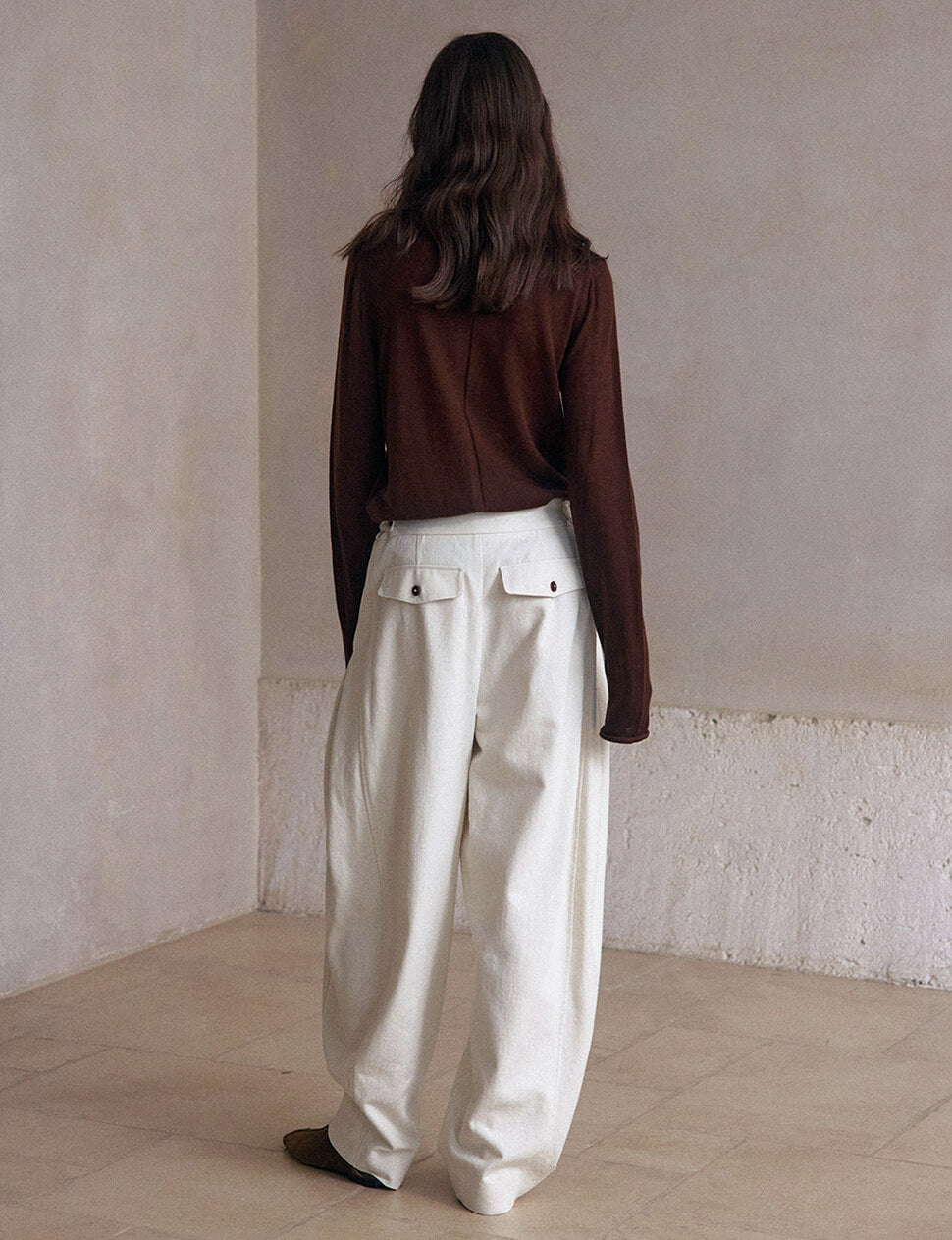 Ivory Curved Leg Trousers