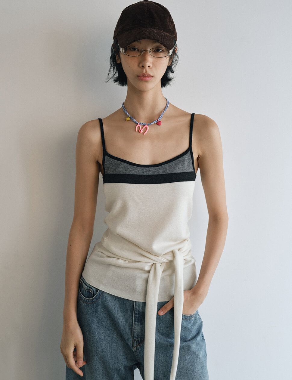Cream Knit Tie Tank