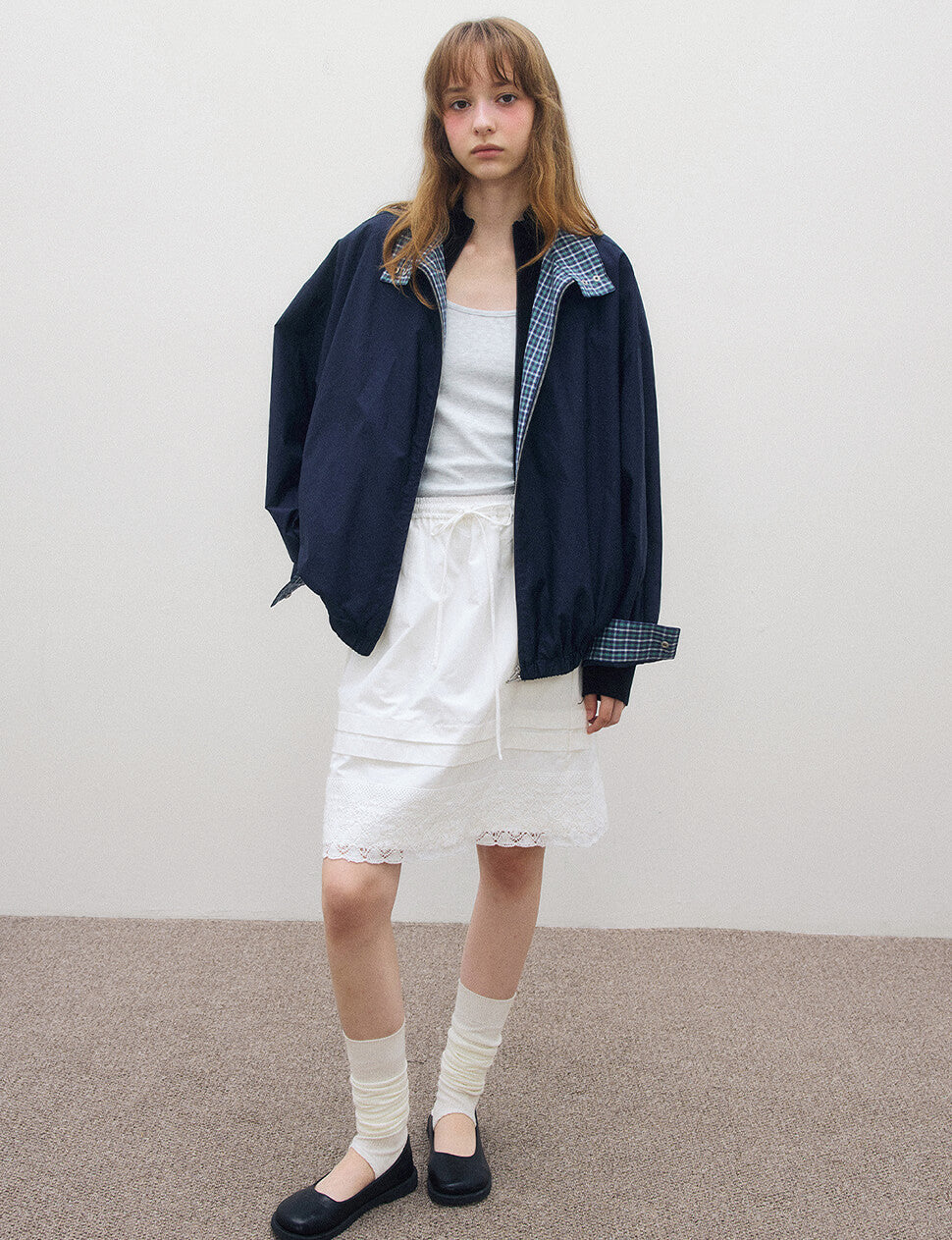 Navy Plaid Bomber Jacket