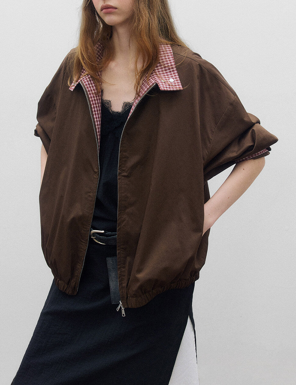 Brown Plaid Bomber Jacket