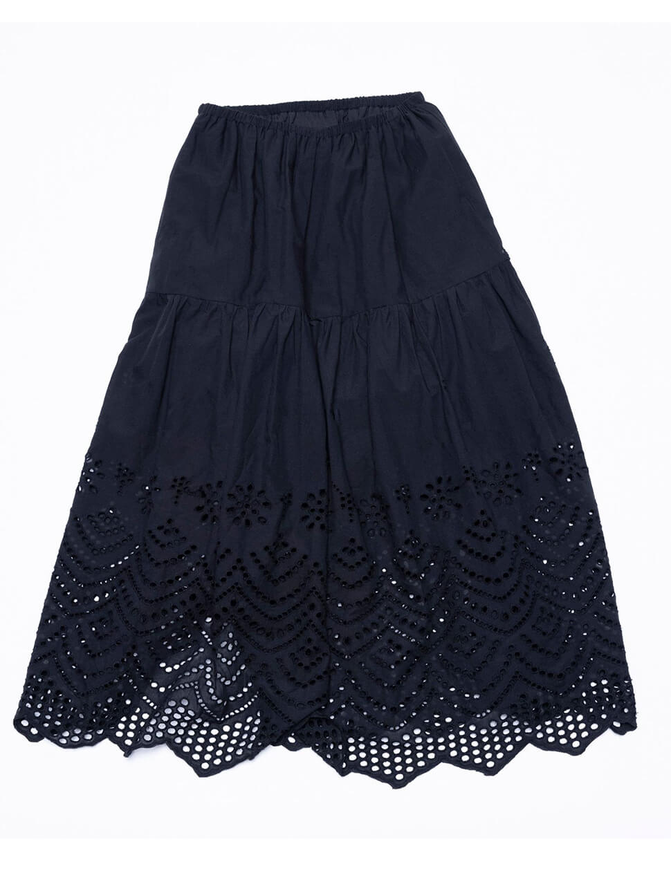 Black Cotton Eyelet Midi Skirt