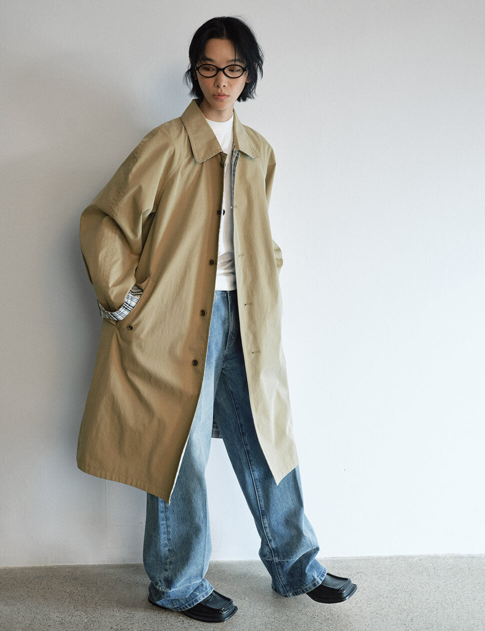 Khaki Plaid Reversible Trench Coat