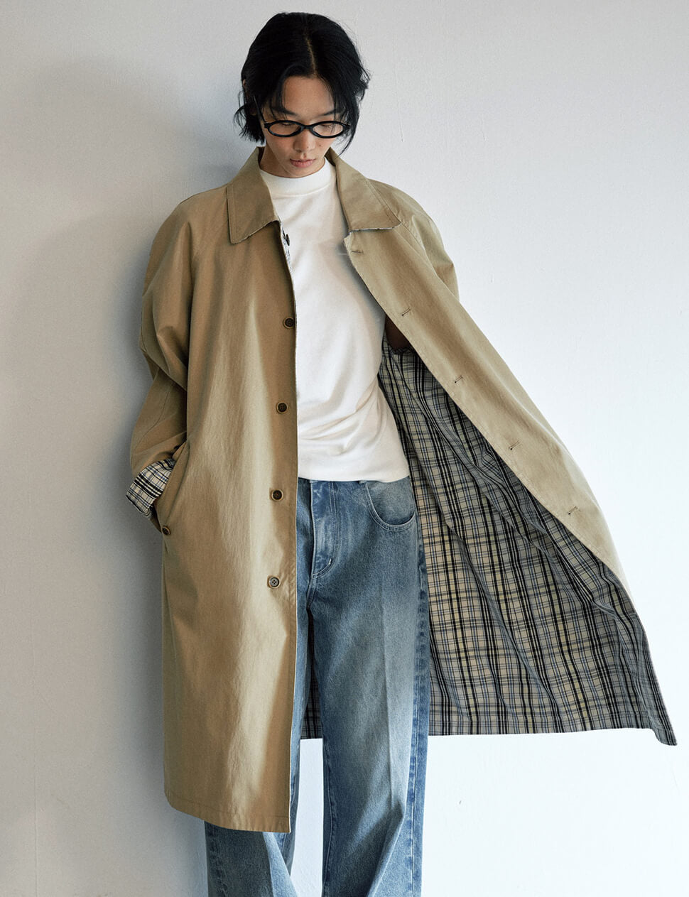 Khaki Plaid Reversible Trench Coat