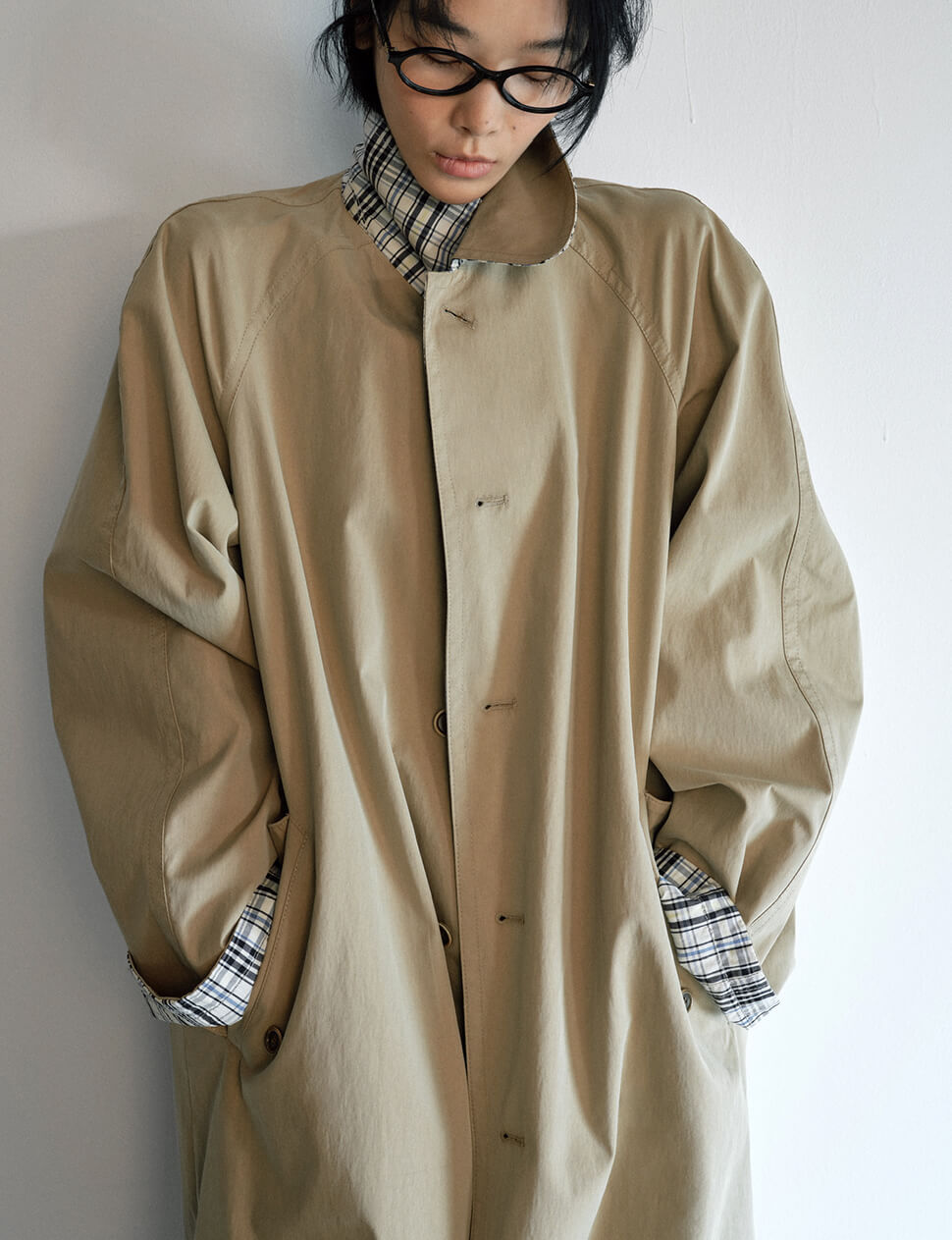 Khaki Plaid Reversible Trench Coat