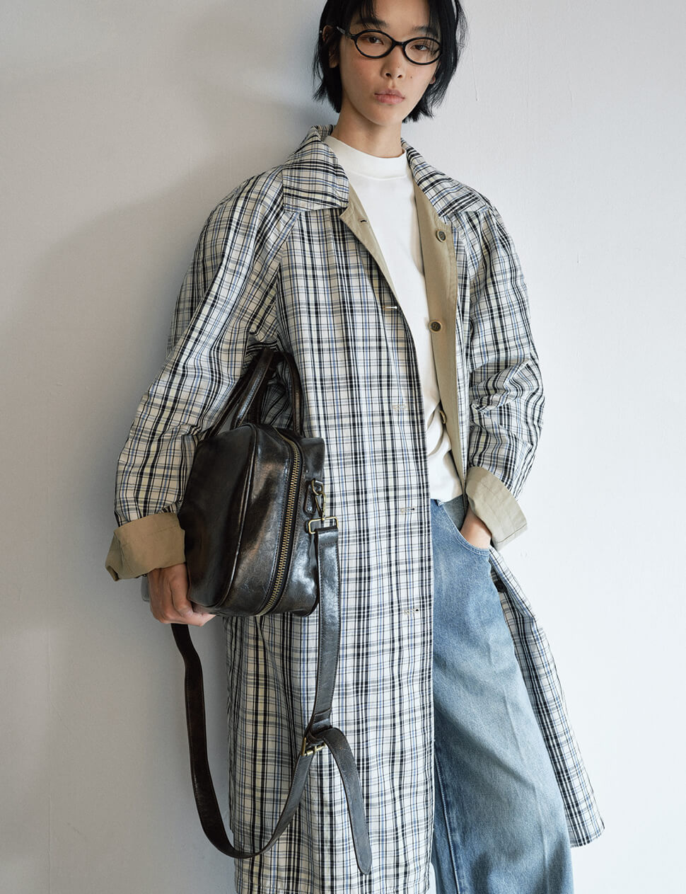 Khaki Plaid Reversible Trench Coat