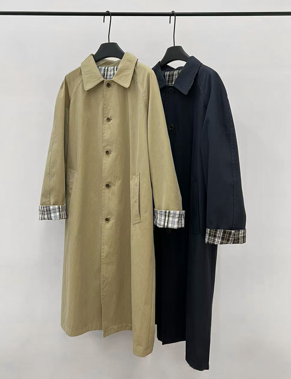 Navy Plaid Reversible Trench Coat-