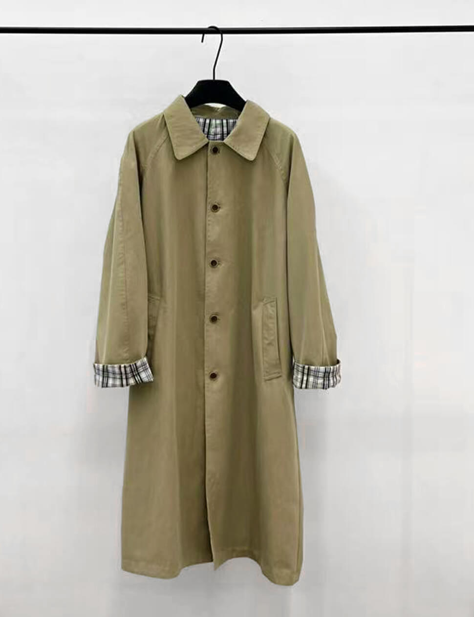 Khaki Plaid Reversible Trench Coat