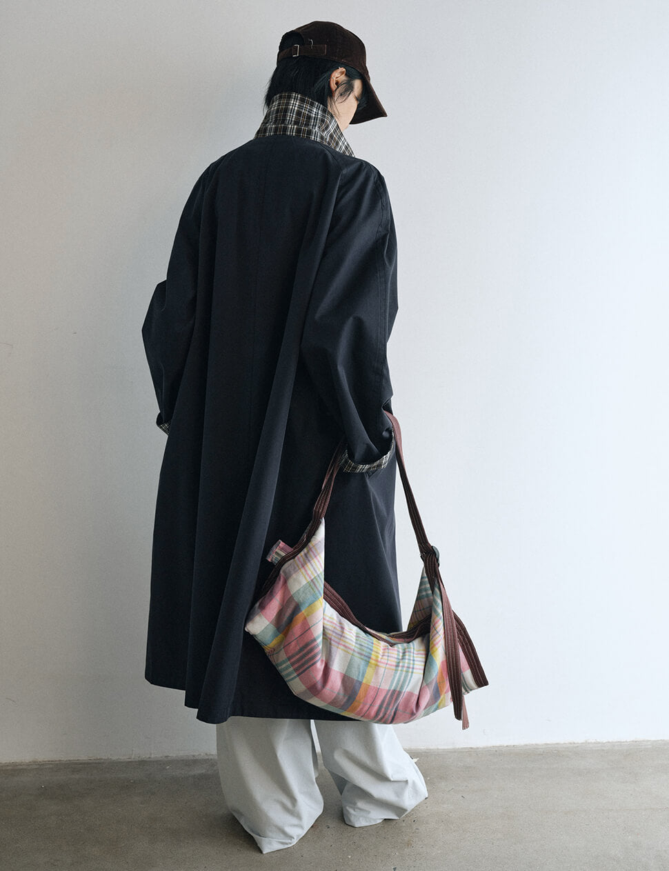 Navy Plaid Reversible Trench Coat-