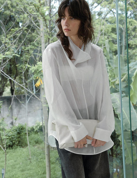 トップス Herlipto Prevost Voile Sheer Shirt white 毎年大人気の春夏のマストのシアーシャツが2024ver.に