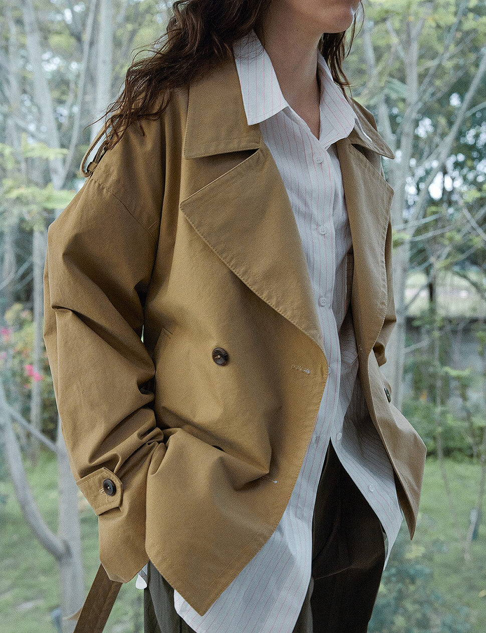 Tan Oversized Crop Trench