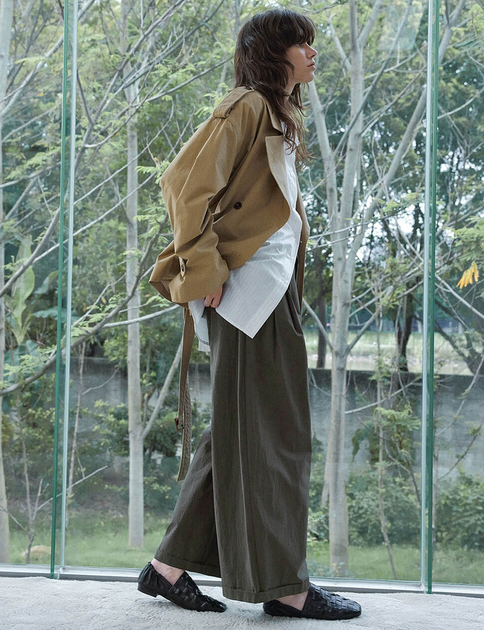 Tan Oversized Crop Trench