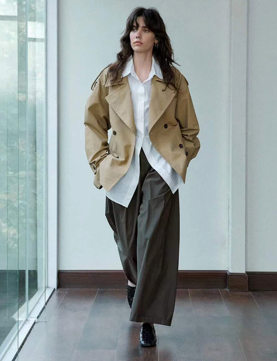 Tan Oversized Crop Trench