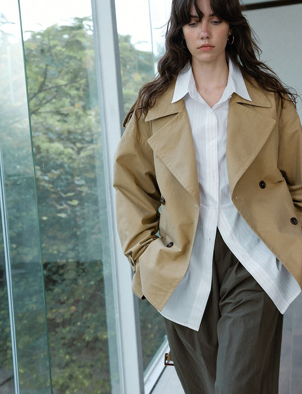 Tan Oversized Crop Trench