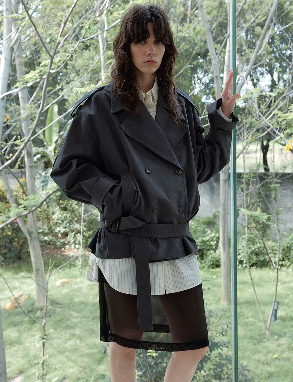 Charcoal Oversized Crop Trench-PREORDER