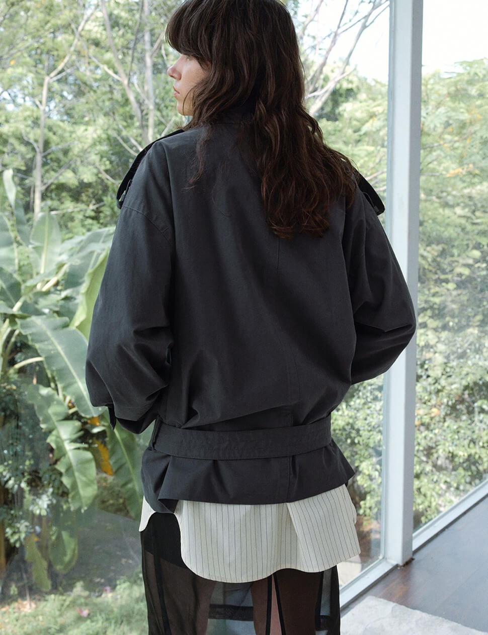 Charcoal Oversized Crop Trench-PREORDER