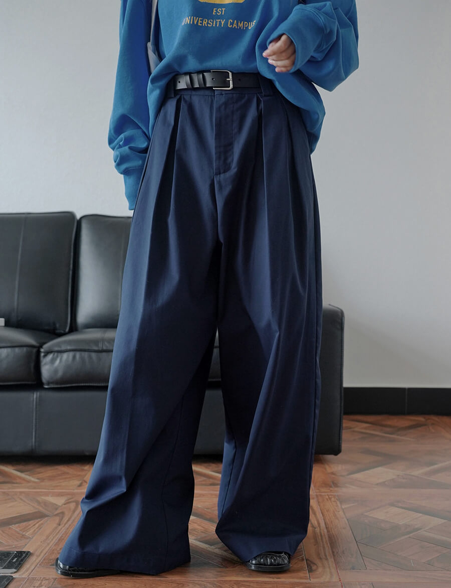 Navy Wide Leg Twill Pants