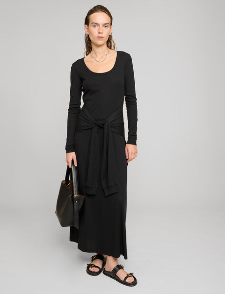 【送料&関税込】SportMax Tied Waist Long-sleeved Dress Seta T Women's Puff Long Sleeve Crewneck Knee Length Tie