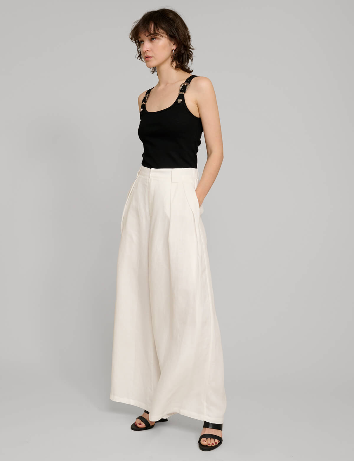 White Linen Wide Leg Pants