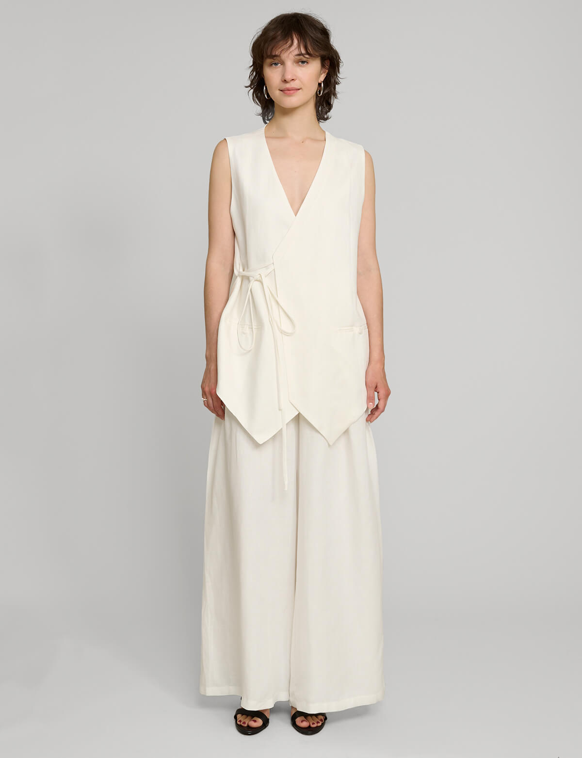 White Linen Wide Leg Pants