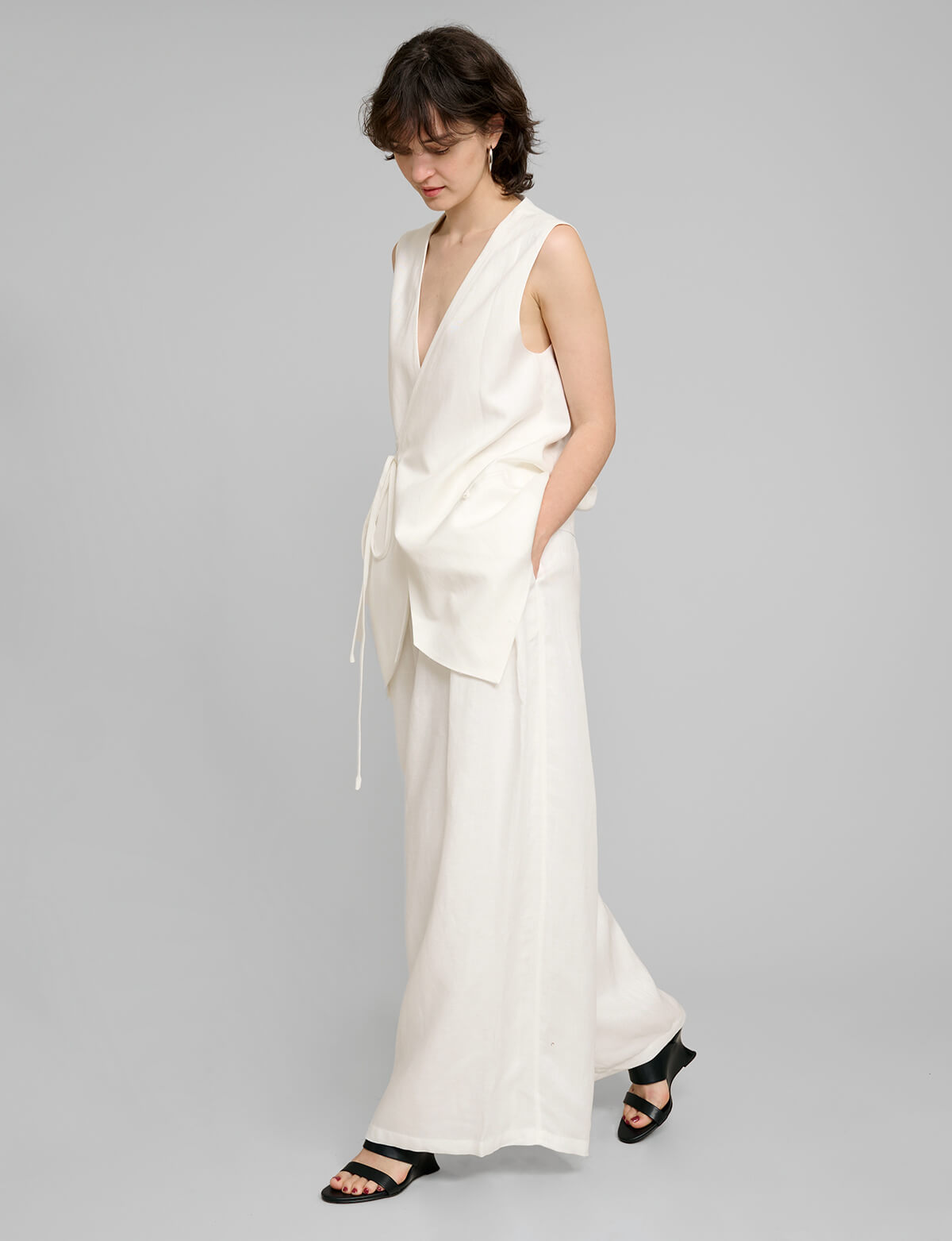 White Linen Wide Leg Pants