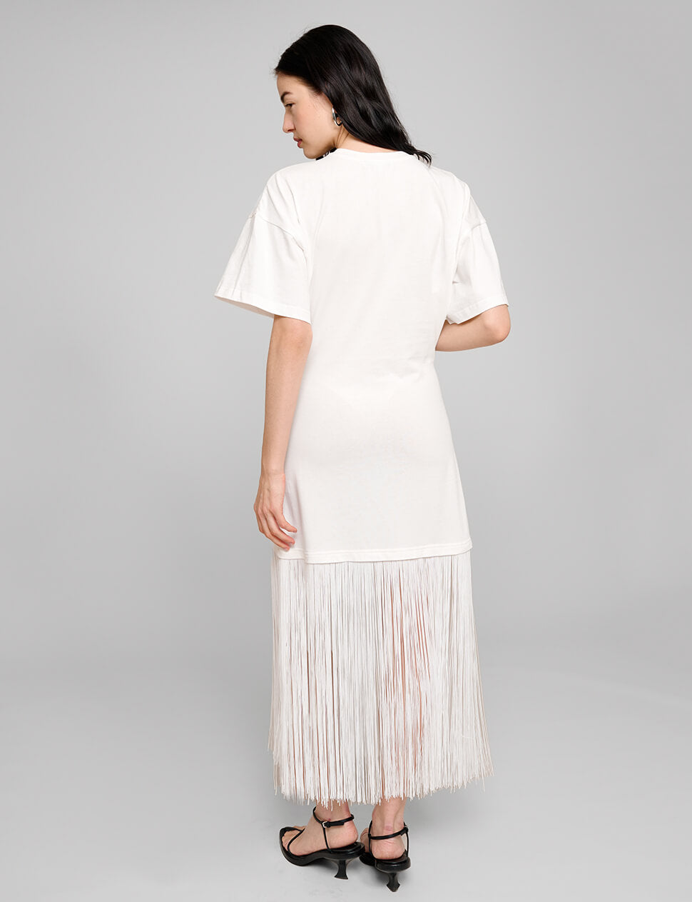 White Fringe Cotton Tee Dress