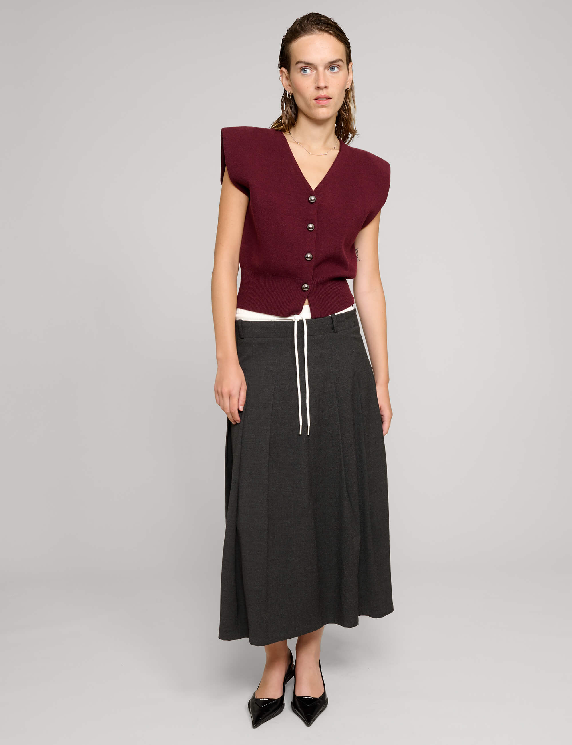 Padded Knit Silver Button Top