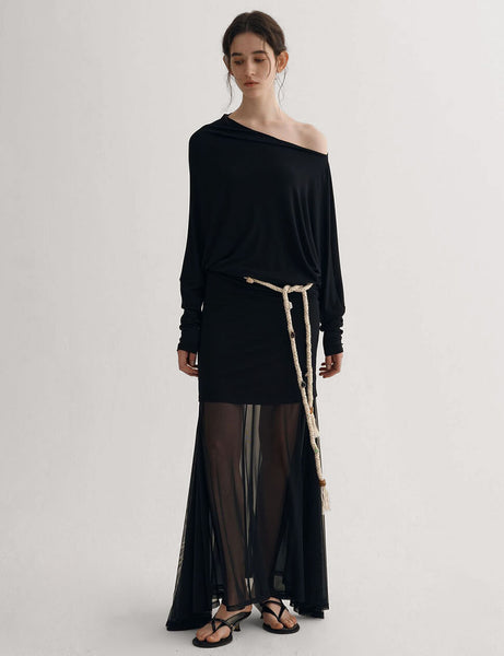 Black Semi Sheer Tube Skirt