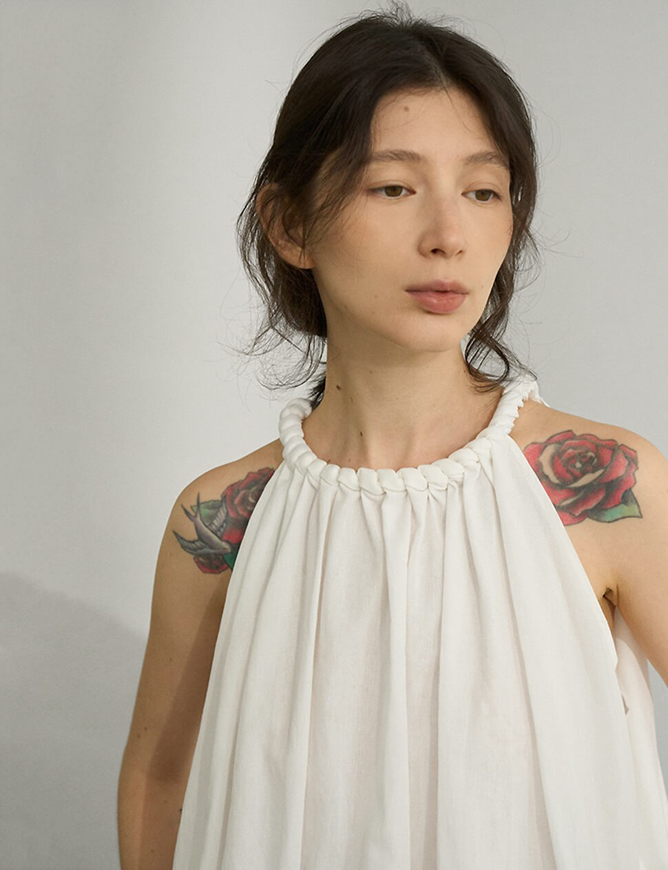 Braided Halter Puff Top in White