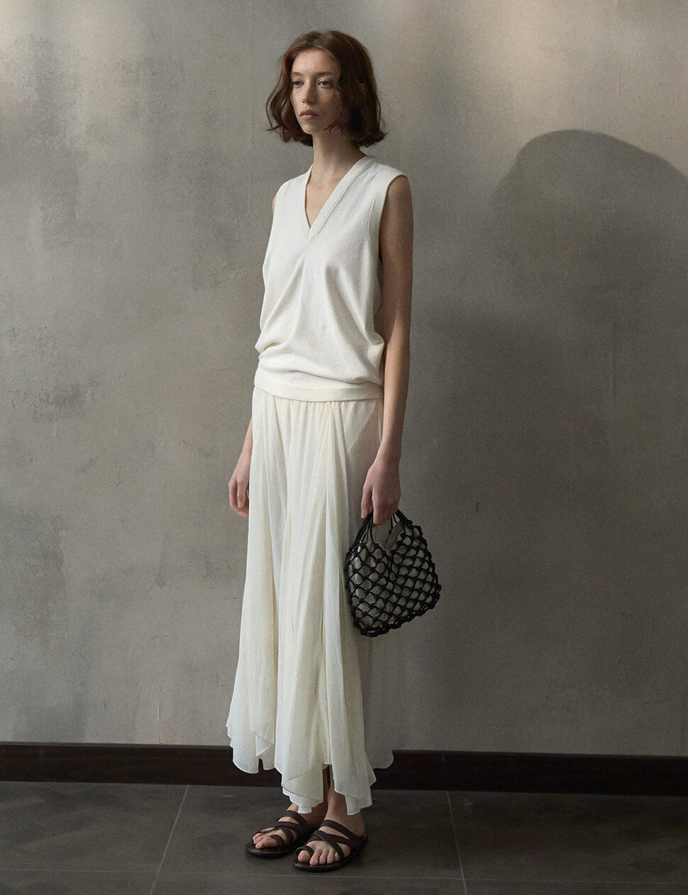 Beige Pleated Skirt