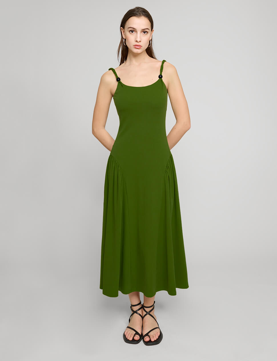 Olive Bead Strap Dress