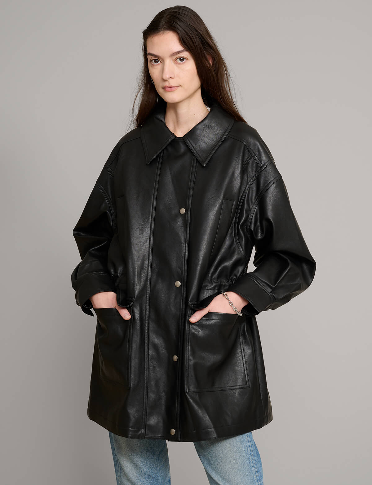 Oversized Leather Parka Jacket