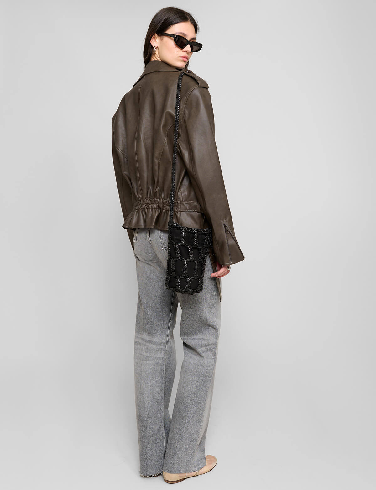 Drop-Waist Belted Leather Jacket