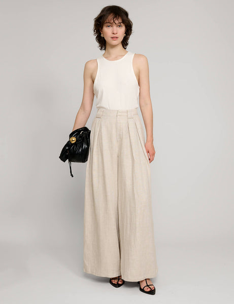 【D.PRIQUE】Wide Lounge Pants - Oat Oat Linen Wide Leg Pants
