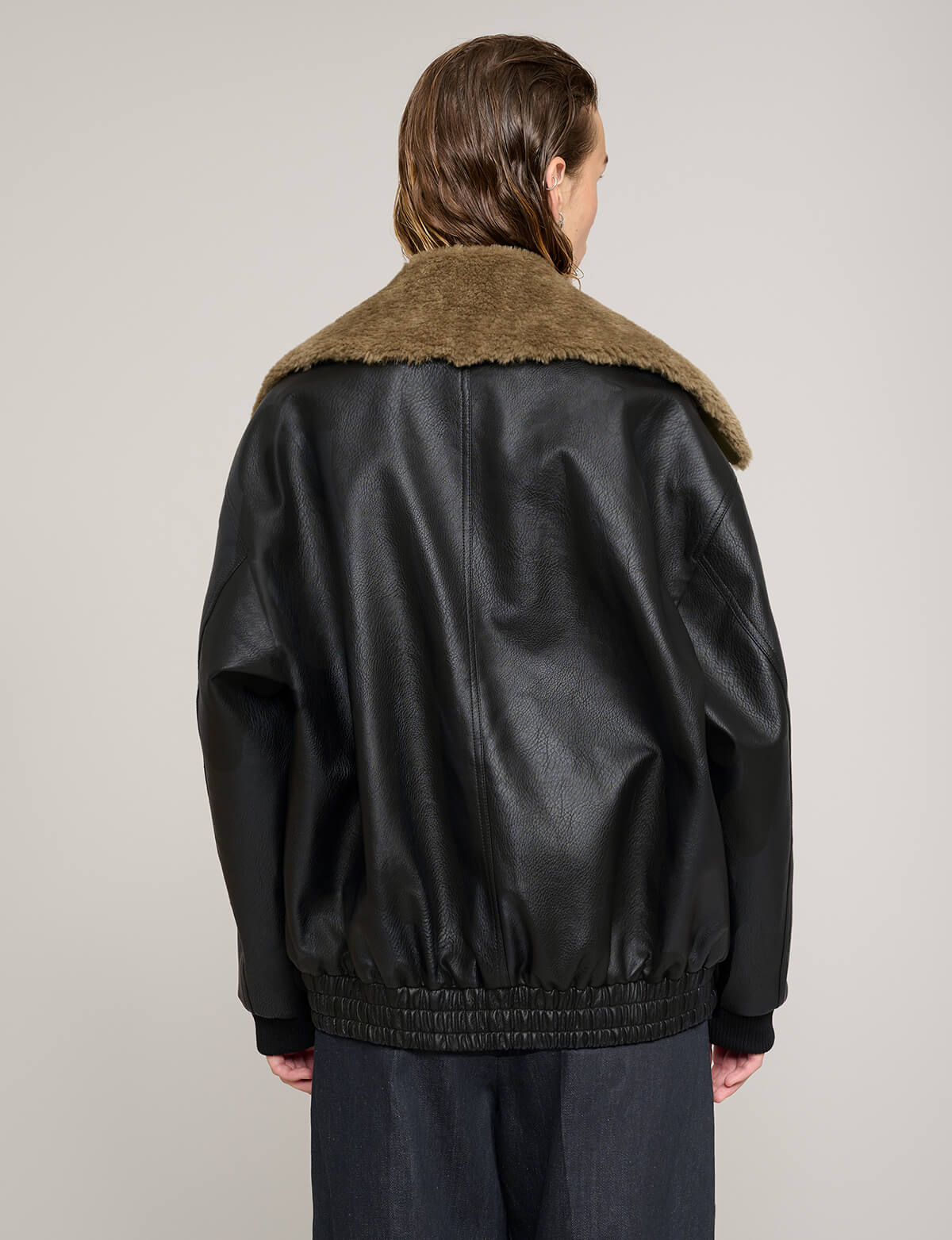Fur Collar Leather Bomber jacket