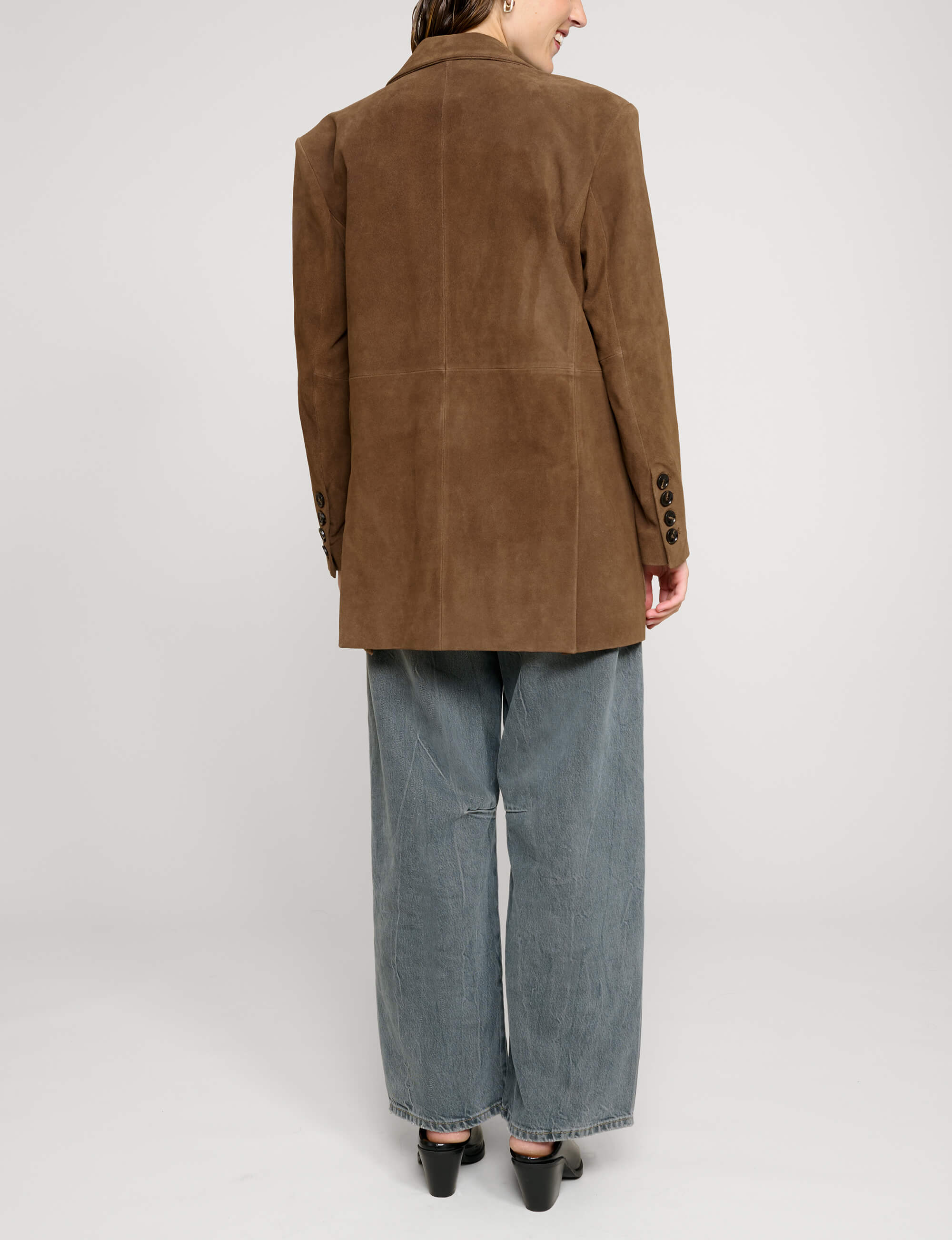 Brown Genuine-Leather Suede Blazer