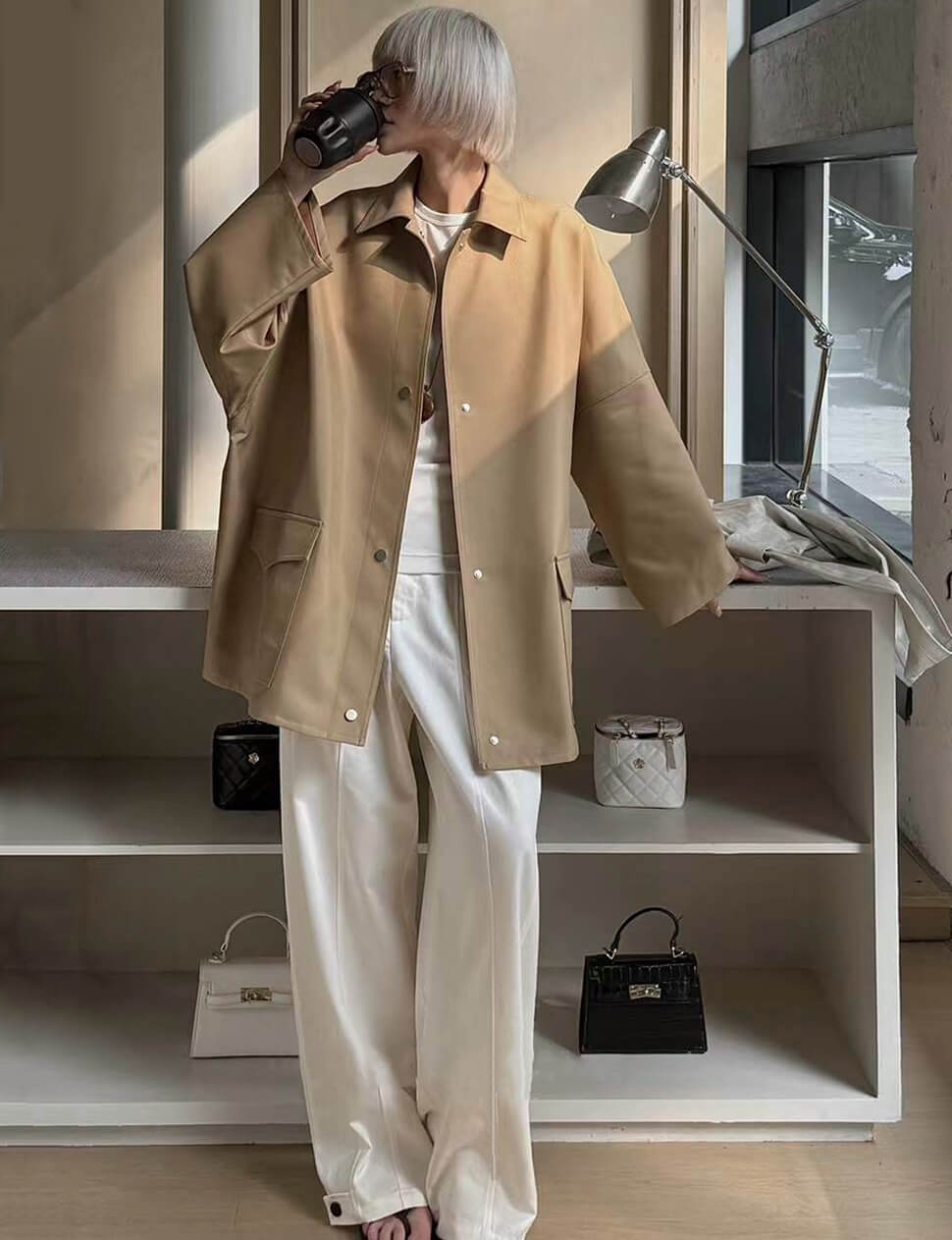 Tan Oversized Twill Jacket