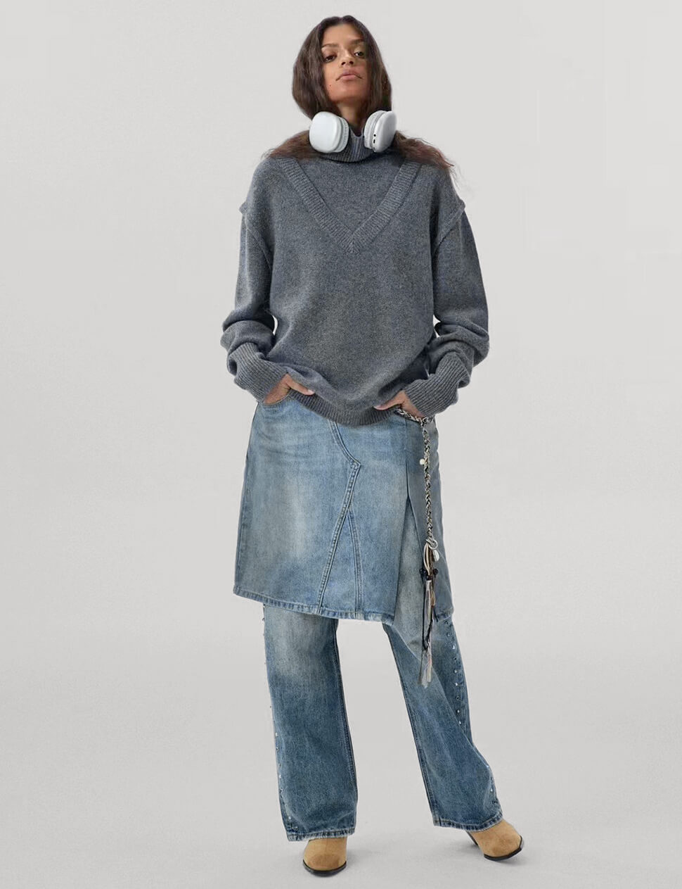 Grey Wool Turtleneck Sweater-PREORDER