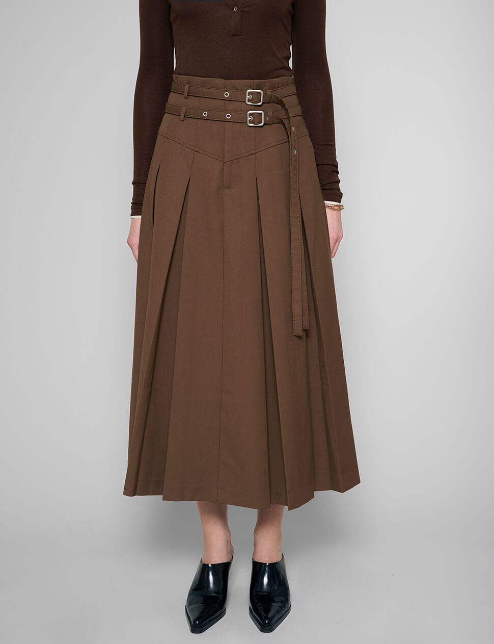 Double Belted Pleated Skirt