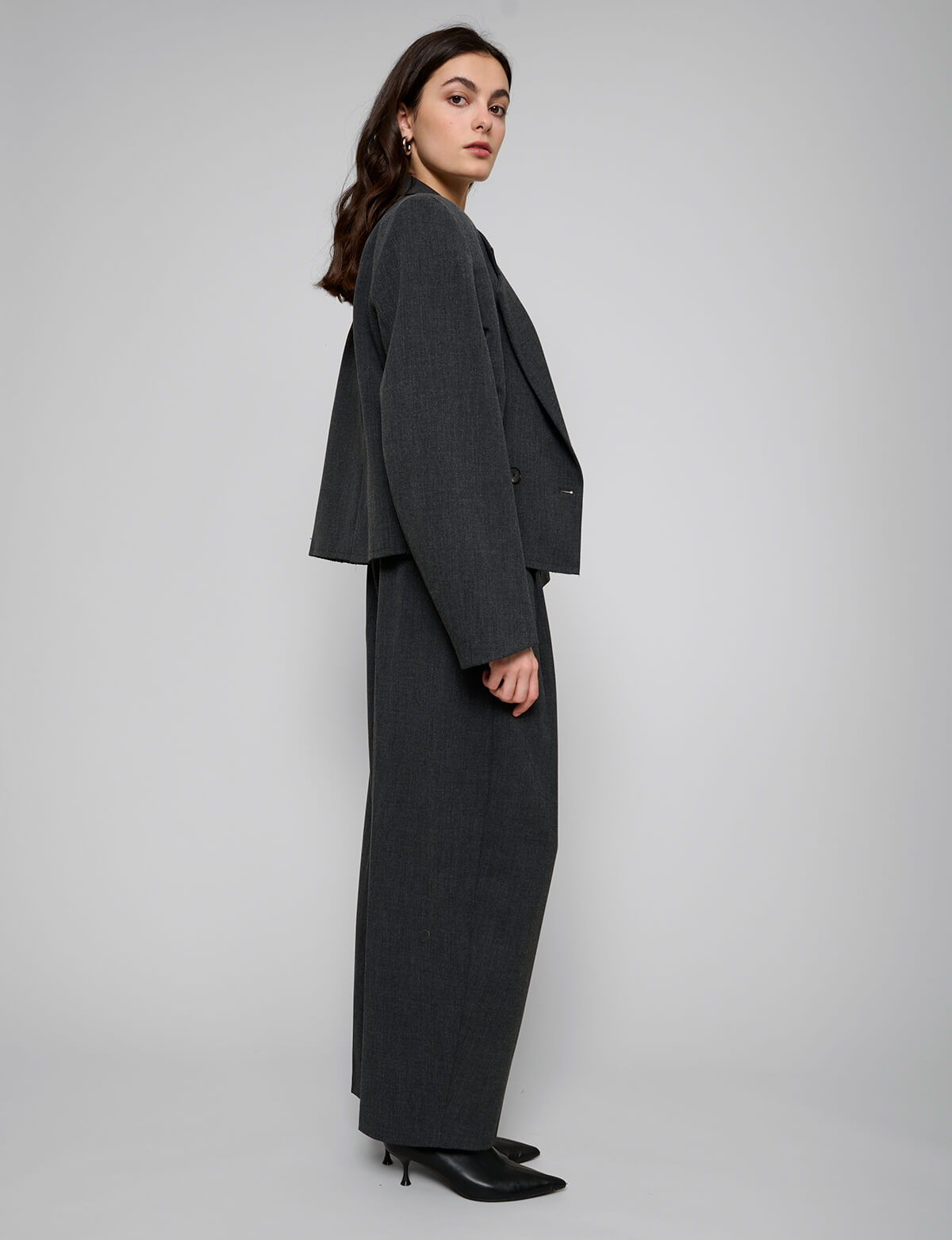 Dani Cropped Boxy Blazer in Charcoal