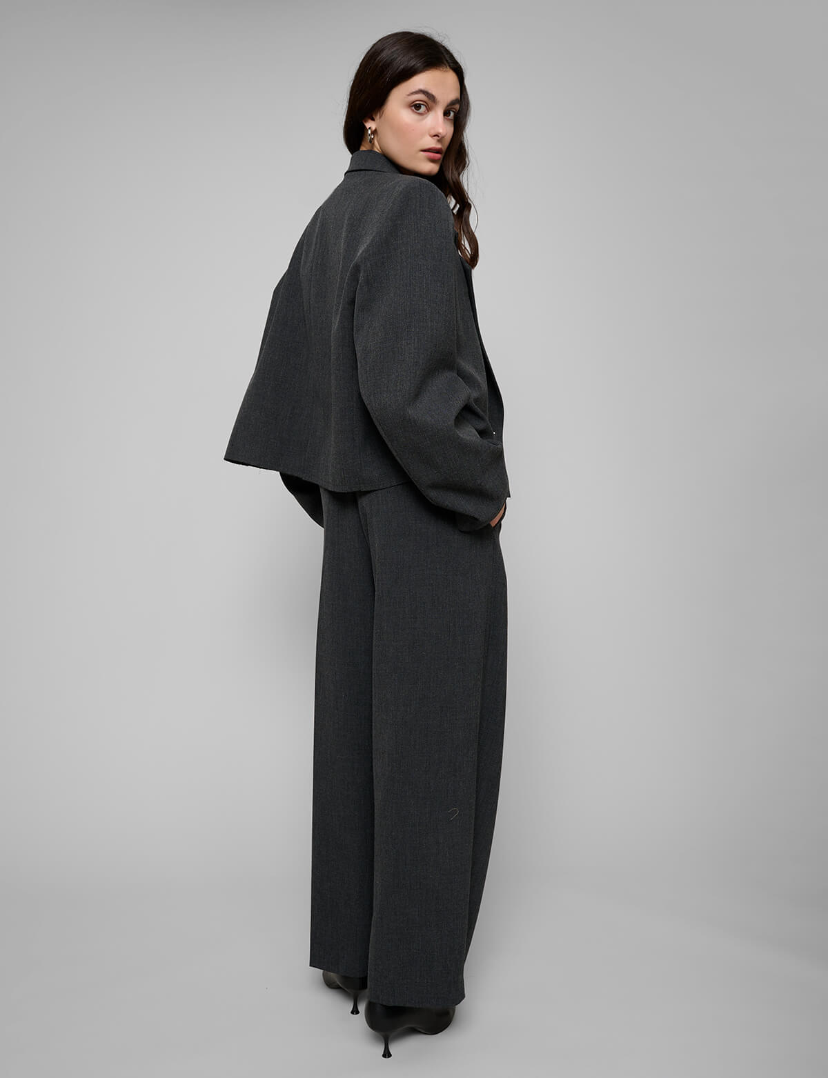 Dani Cropped Boxy Blazer in Charcoal