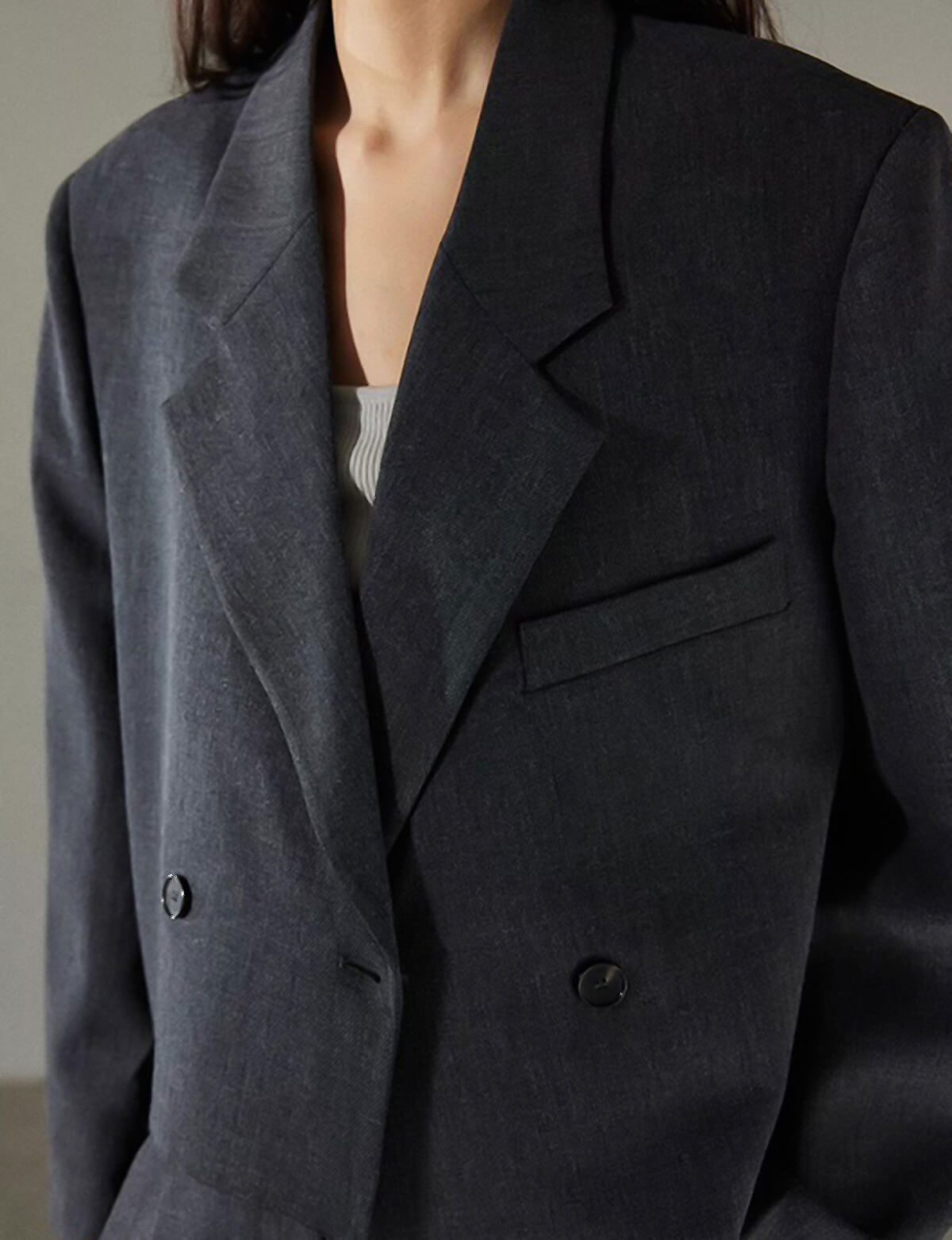 Dani Cropped Boxy Blazer in Charcoal
