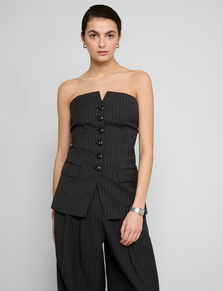 【fa.er.ie】stripe pin button long top FAERIE] (fa.er.ie) stripe pin button long top (black
