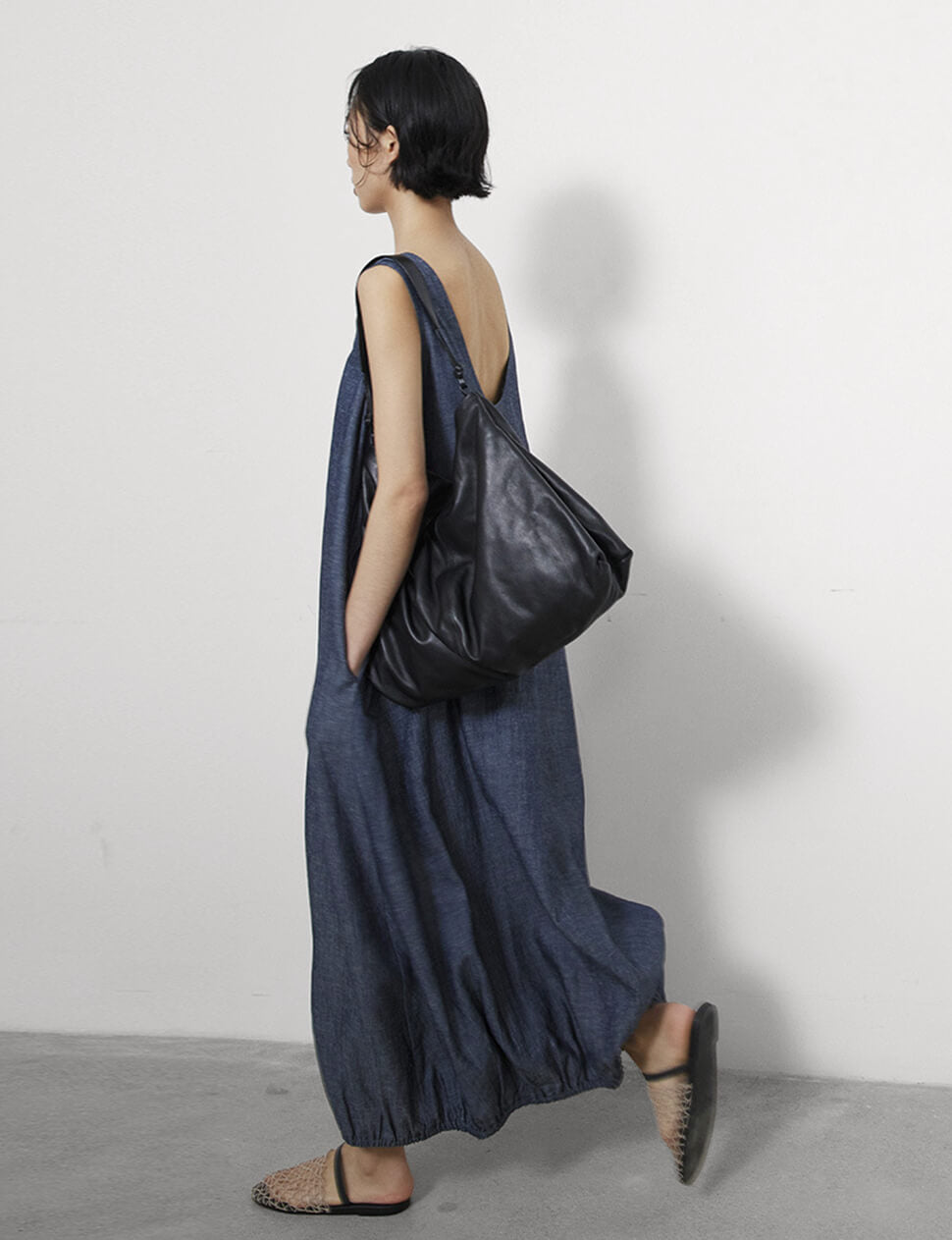 Bubble Hem Chambray Dress