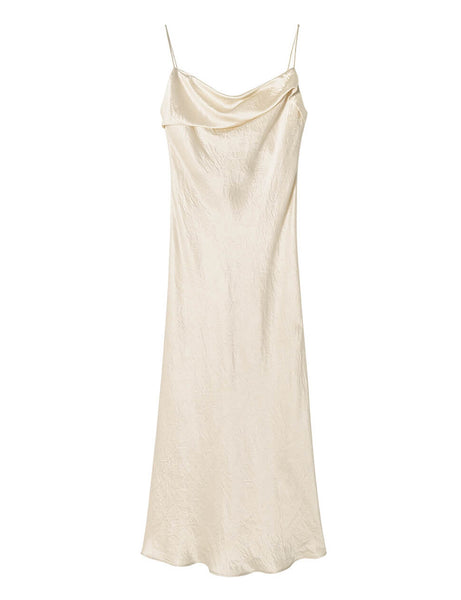 Beige Satin Maxi Dress